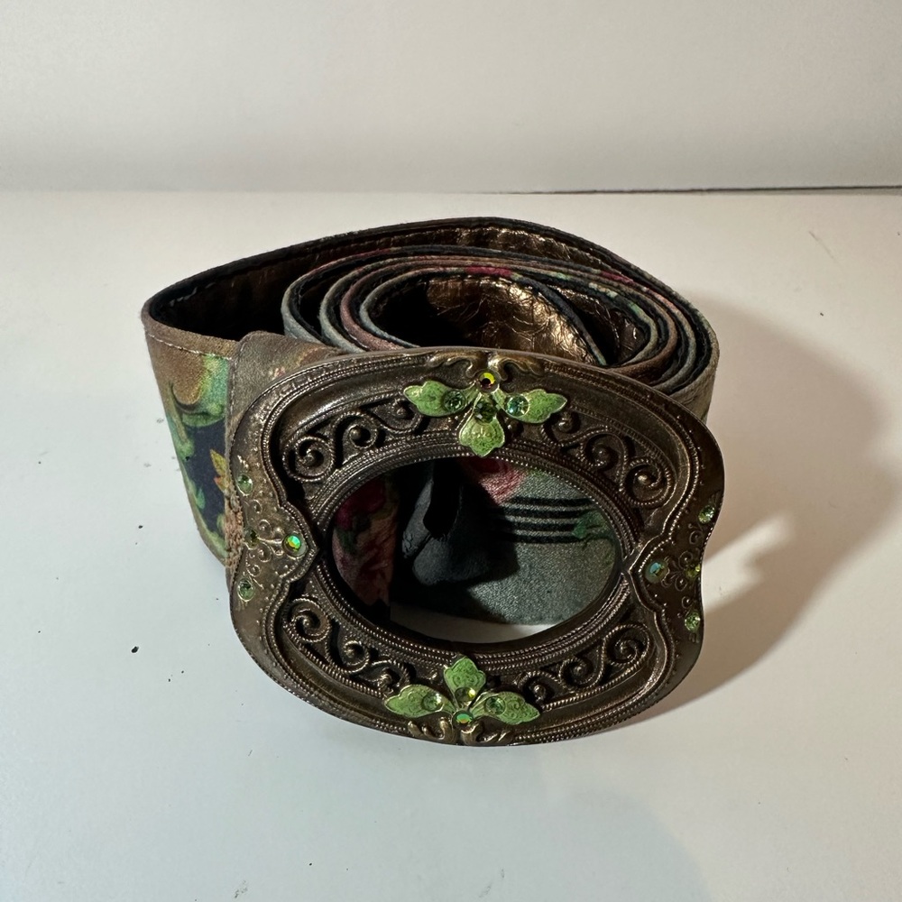 Israel Michal Negrin Floral Fabric Belt Women’s Large With Crystal